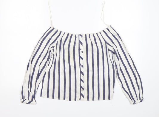 Miss Selfridge Womens Multicoloured Striped Cotton Basic T-Shirt Size 4 Off the Shoulder