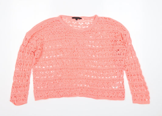 Peacocks Womens Pink Round Neck  Acrylic Pullover Jumper Size M