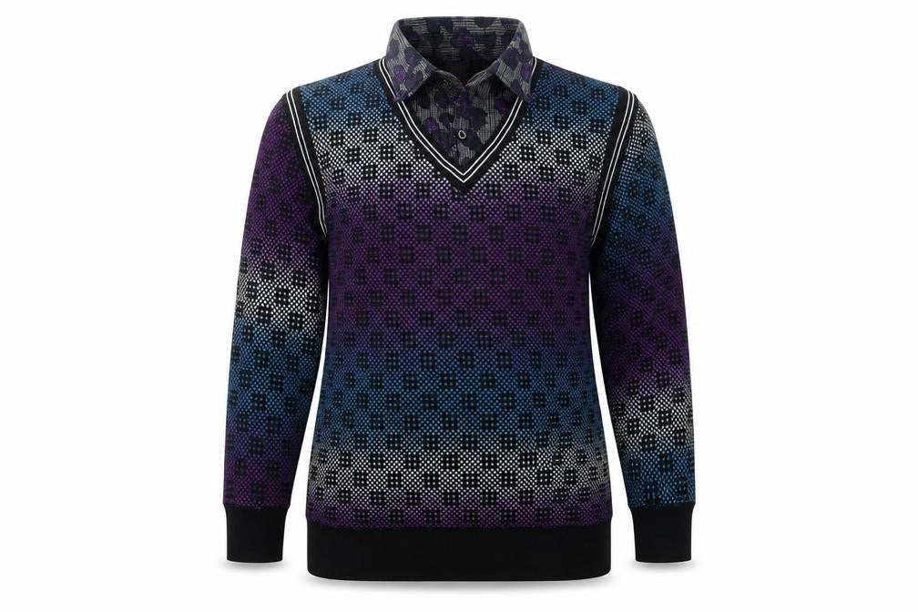 HJLRT Womens Multicoloured Collared Geometric  Henley Jumper Size XL