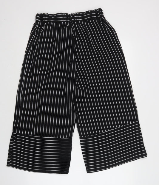 Stradivarius Womens Black Striped  Cropped Trousers Size M L25 in Regular