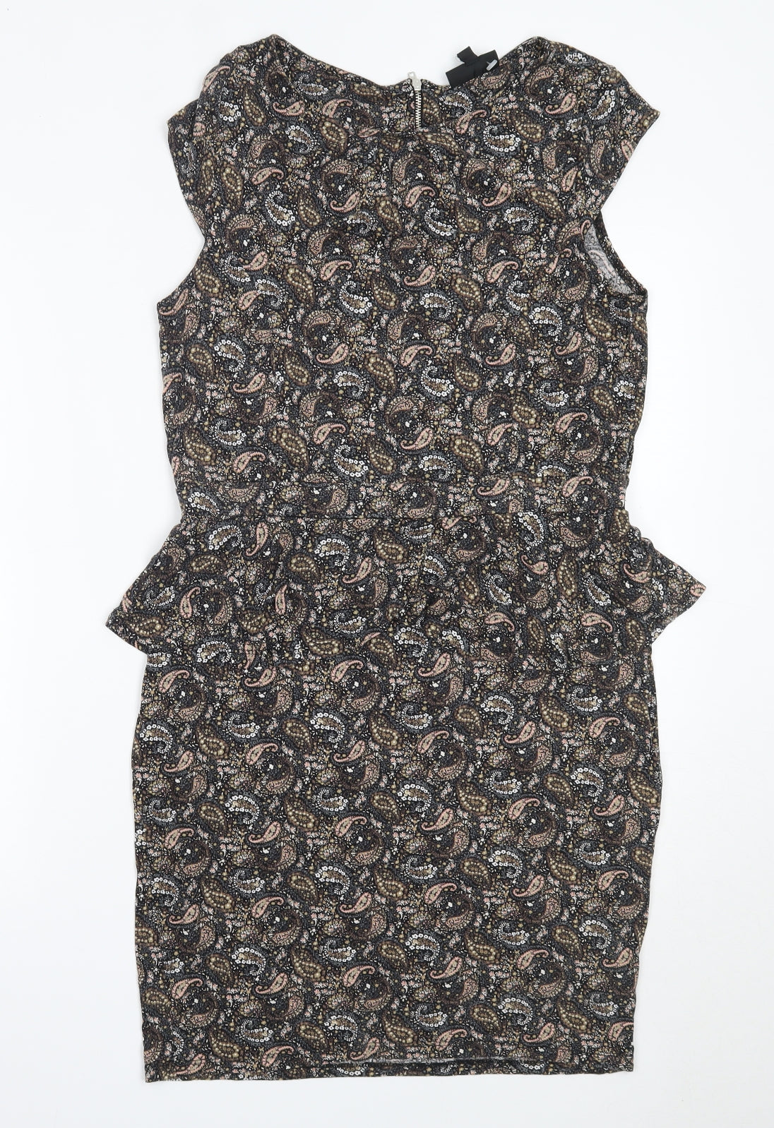 Warehouse Womens Black Paisley Viscose Shift  Size 16  Round Neck