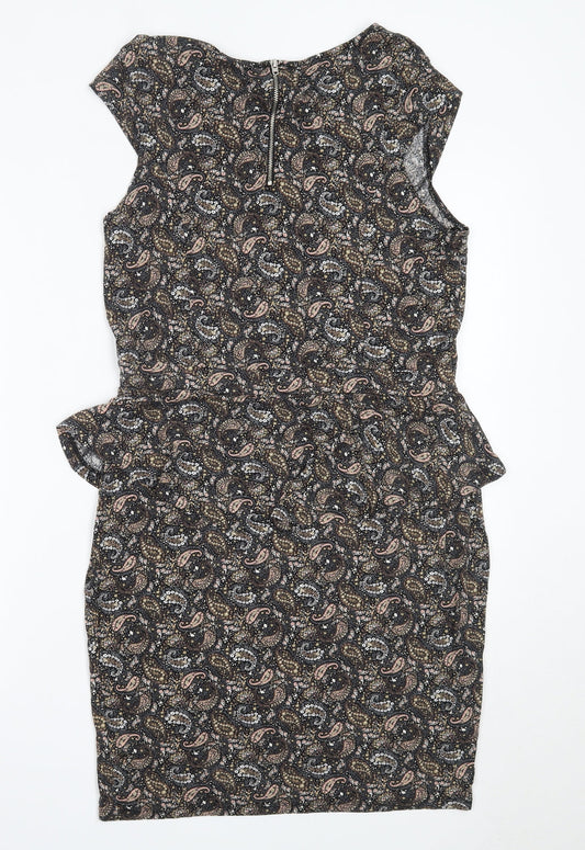 Warehouse Womens Black Paisley Viscose Shift  Size 16  Round Neck