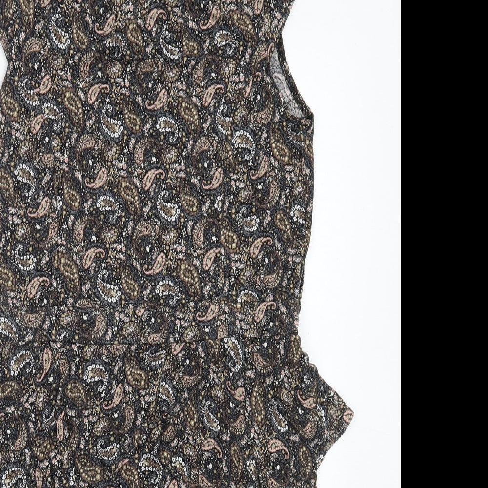 Warehouse Womens Black Paisley Viscose Shift  Size 16  Round Neck