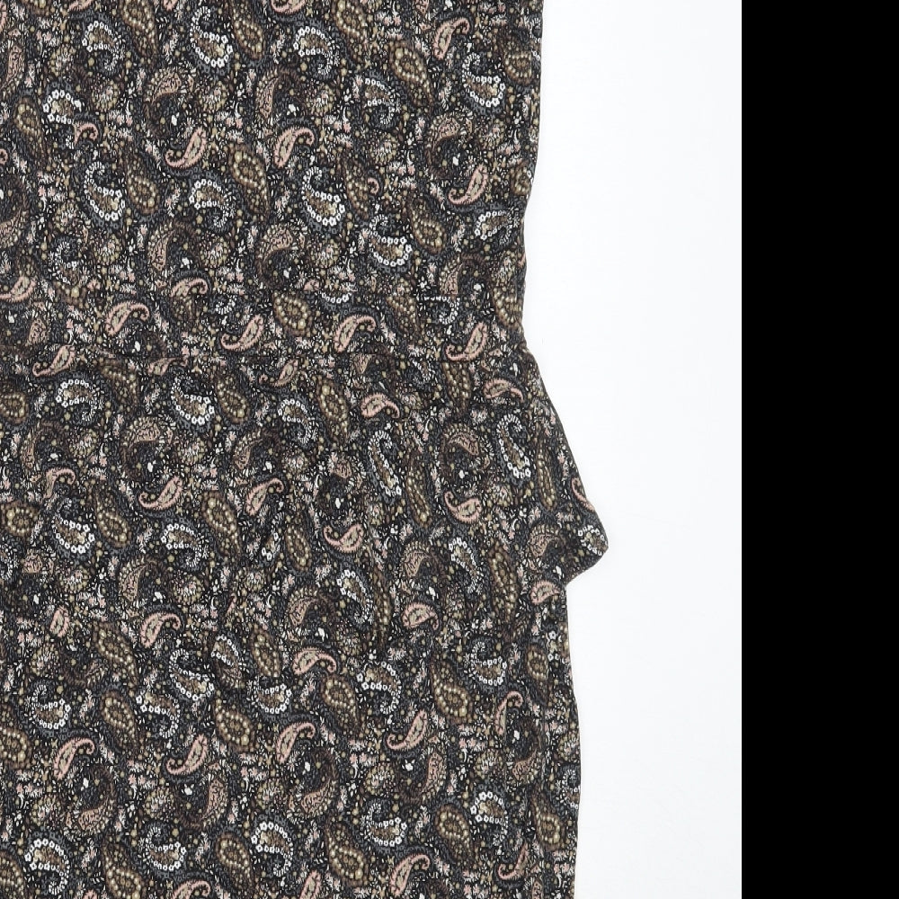 Warehouse Womens Black Paisley Viscose Shift  Size 16  Round Neck
