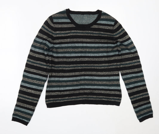Oasis Womens Black Round Neck Striped Viscose Pullover Jumper Size M