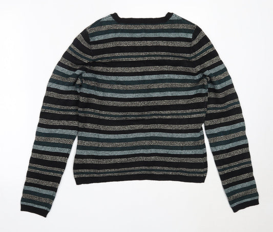 Oasis Womens Black Round Neck Striped Viscose Pullover Jumper Size M