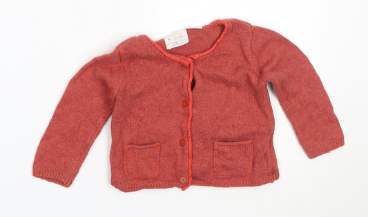 Zara Girls Red  Cotton Cardigan Jumper Size 9-12 Months
