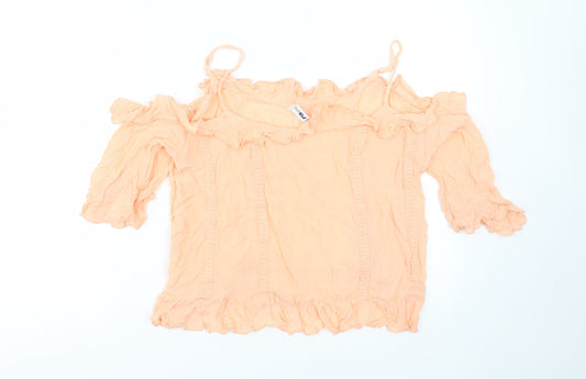 FB sister Womens Orange  Polyester Basic Blouse Size M Round Neck - cold shoulder