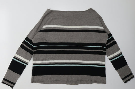 Marks and Spencer Womens Grey Striped Cotton Pullover Sweatshirt Size 8  Pullover