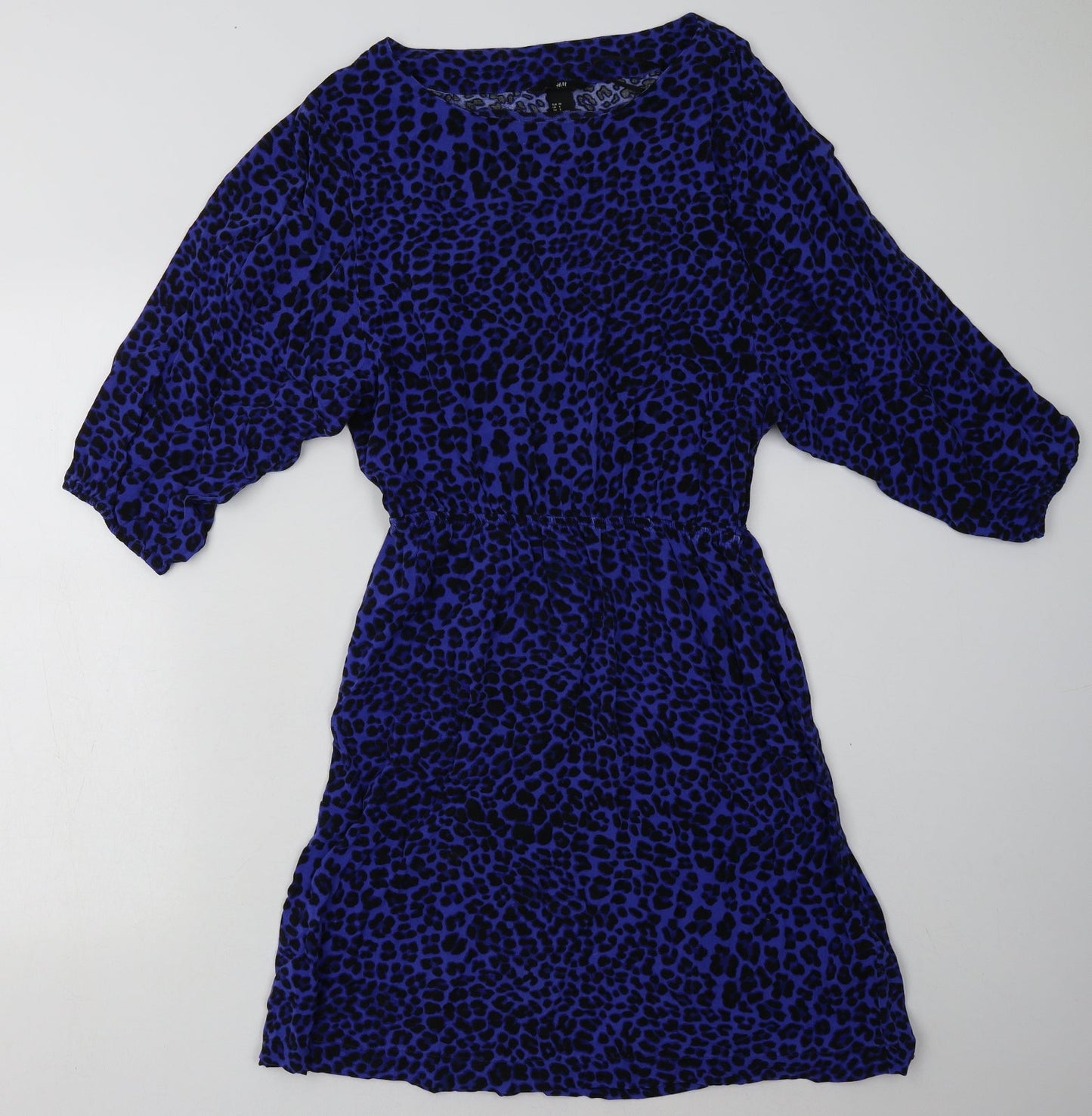 H&M Womens Blue Animal Print Viscose A-Line  Size 8  Crew Neck Pullover