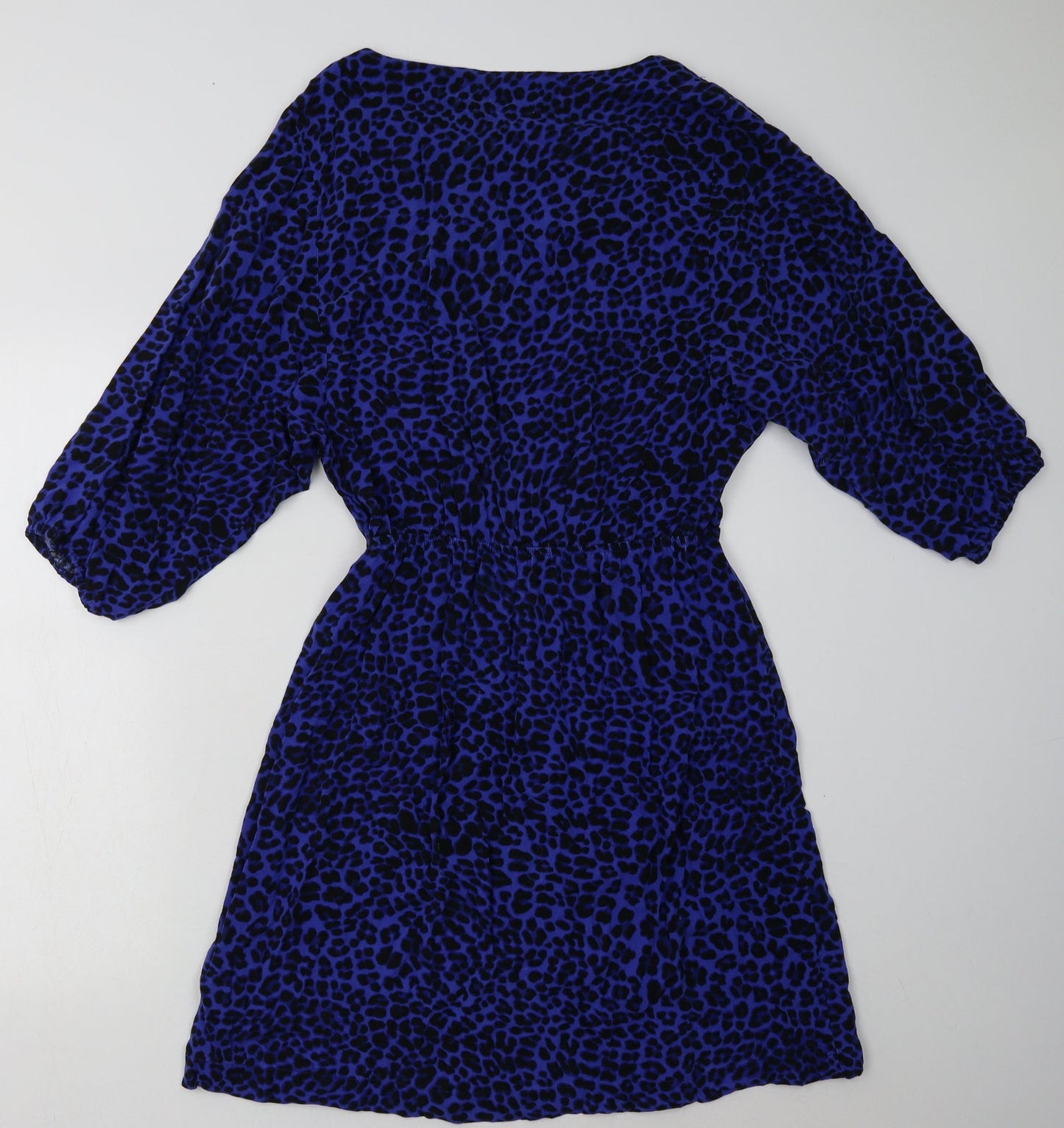 H&M Womens Blue Animal Print Viscose A-Line  Size 8  Crew Neck Pullover