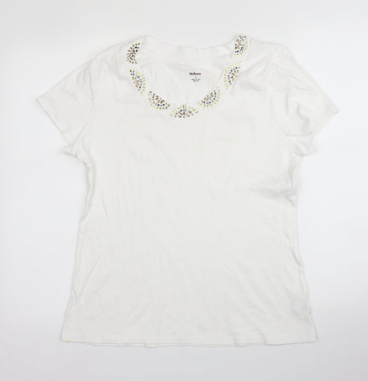 Style & Co Womens White  Cotton Basic Blouse Size L Round Neck