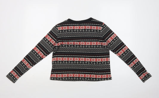 Pins & Needles Womens Black Crew Neck Fair Isle Polyester Pullover Jumper Size S