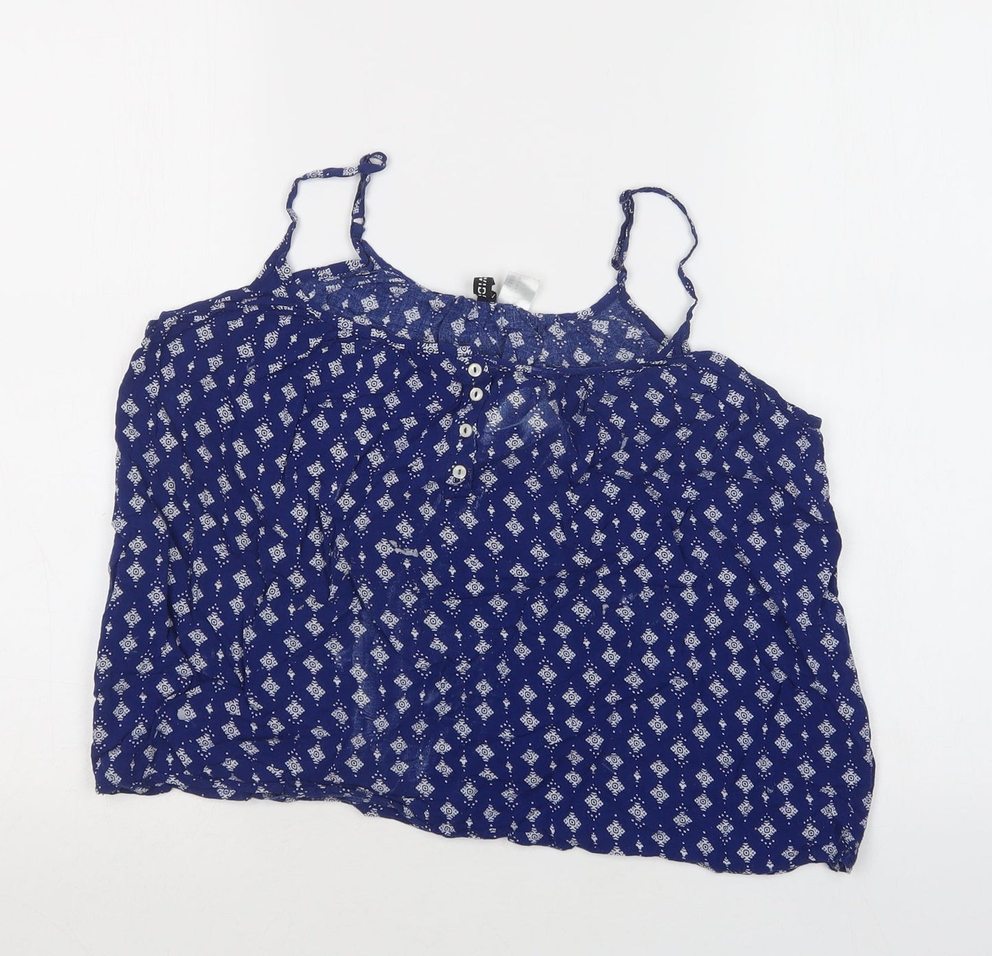 H&M Womens Blue Geometric Viscose Camisole Tank Size 10 Round Neck