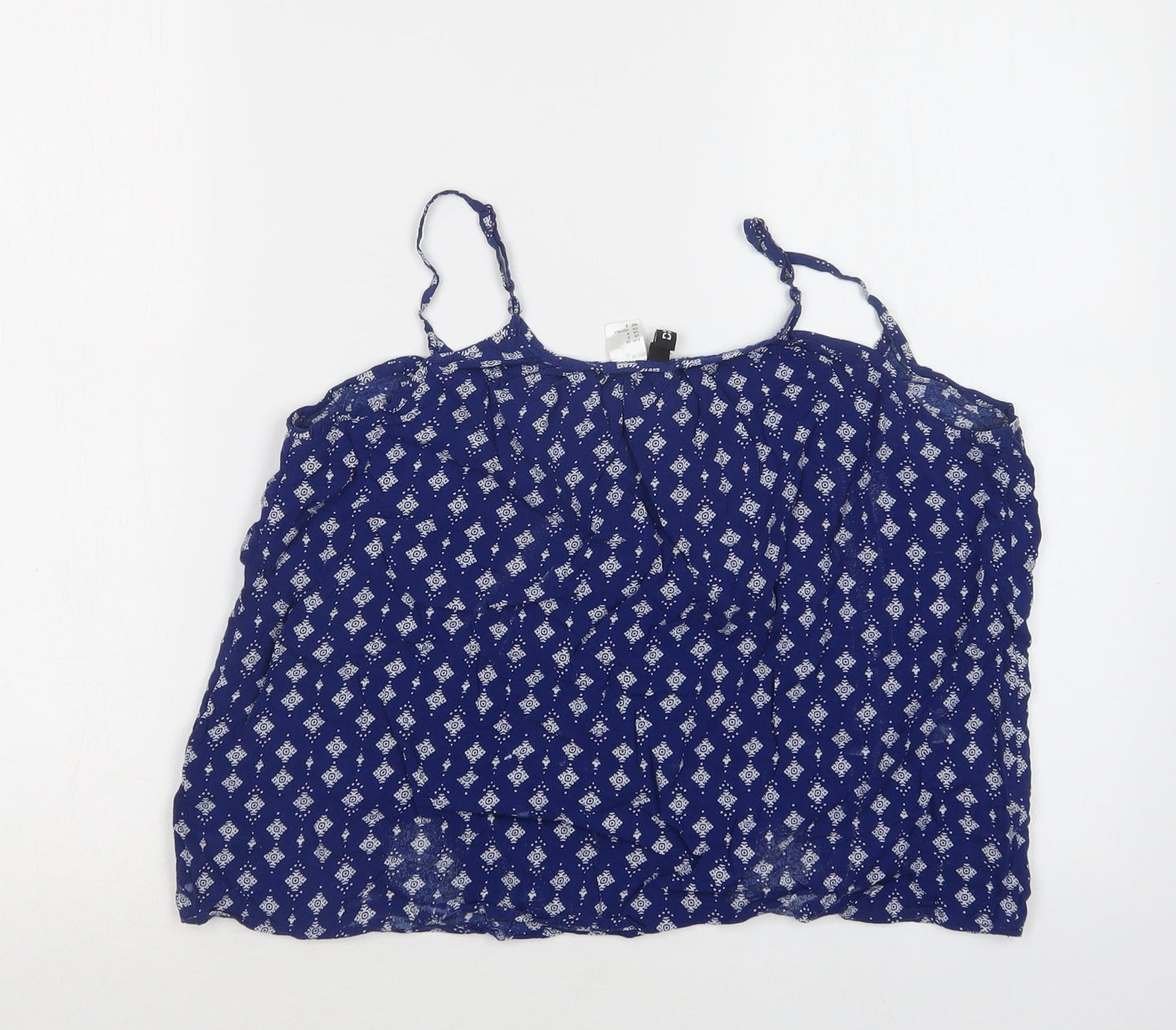 H&M Womens Blue Geometric Viscose Camisole Tank Size 10 Round Neck