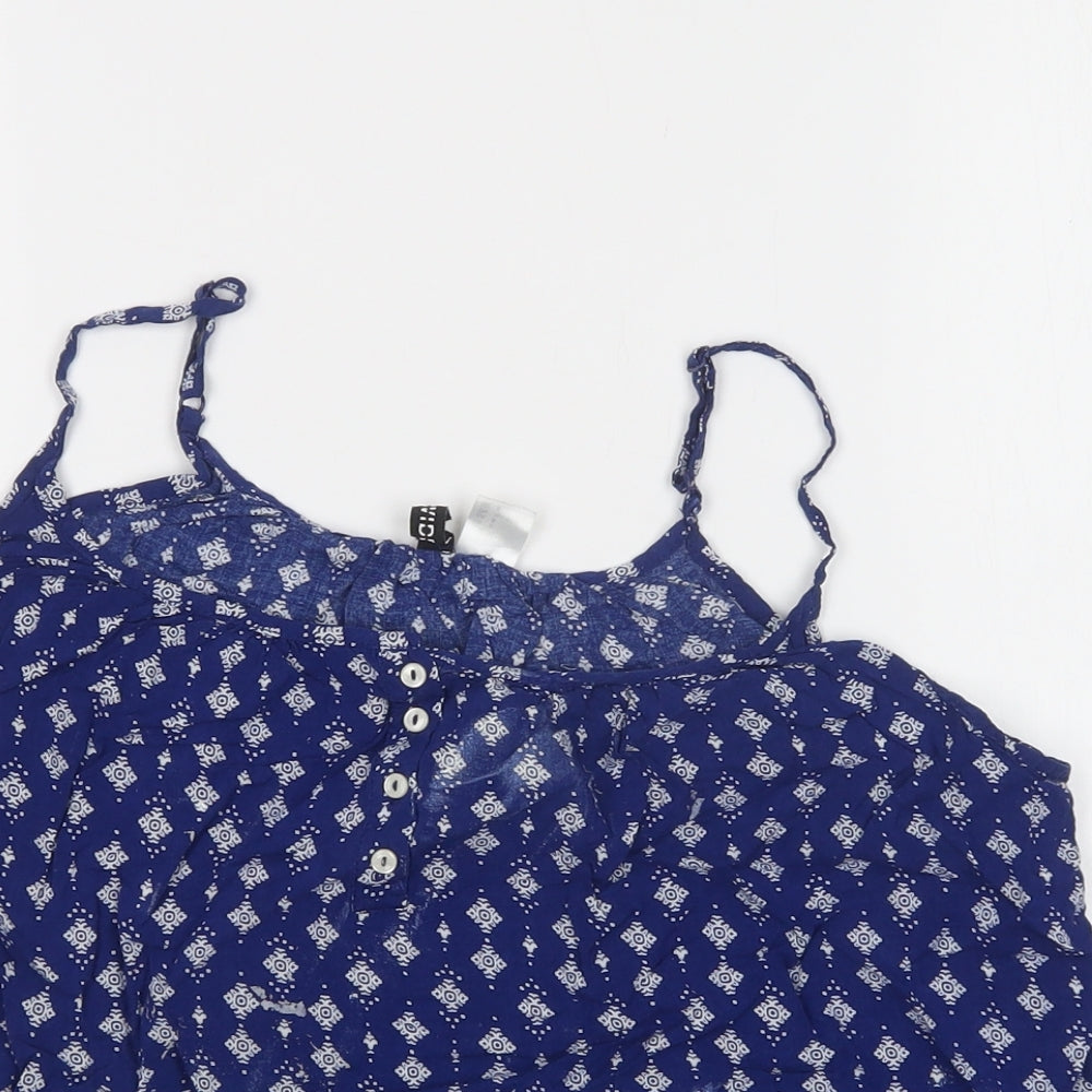 H&M Womens Blue Geometric Viscose Camisole Tank Size 10 Round Neck