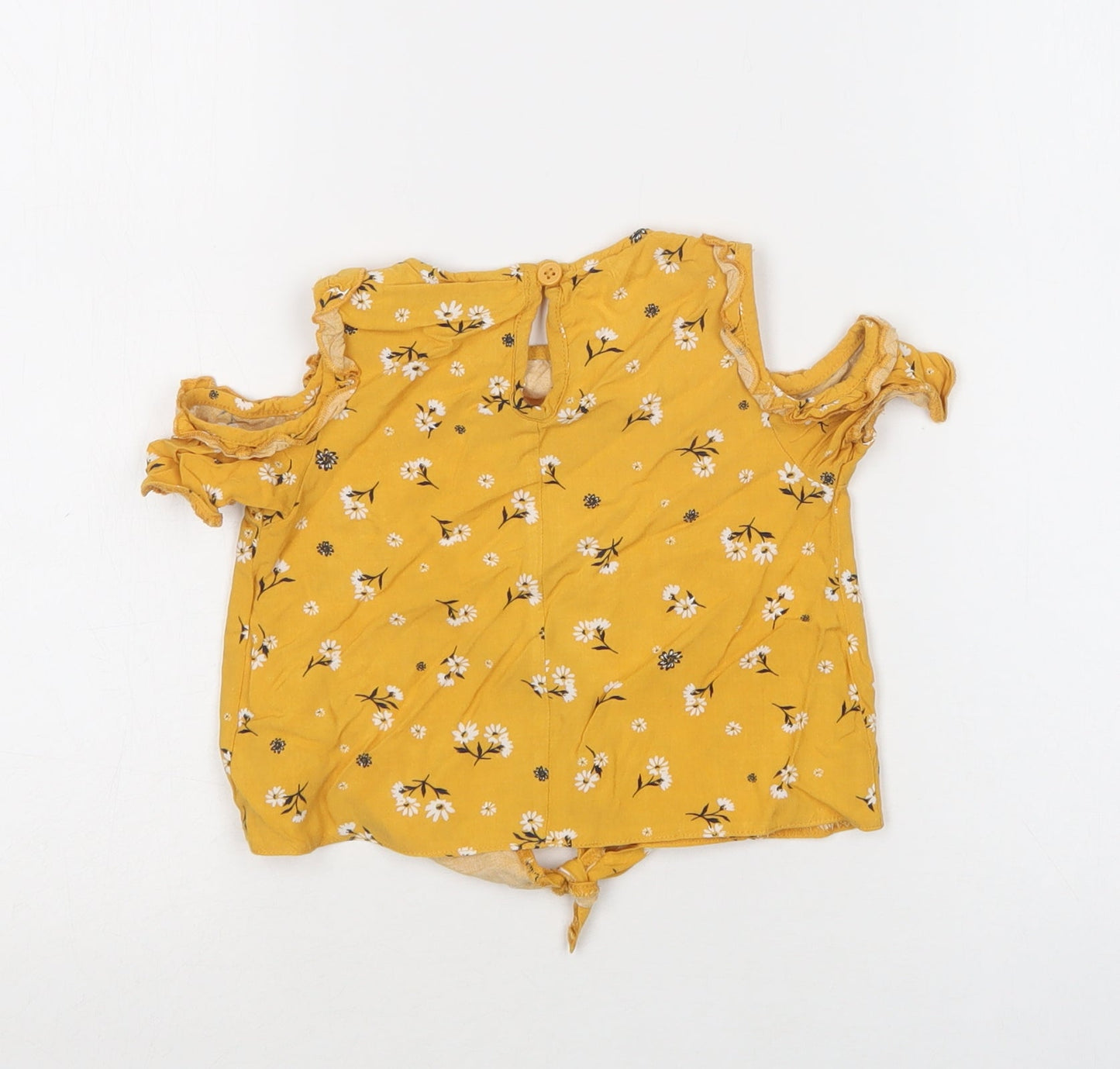 Primark Girls Yellow Floral Viscose Basic Blouse Size 2-3 Years Crew Neck Button