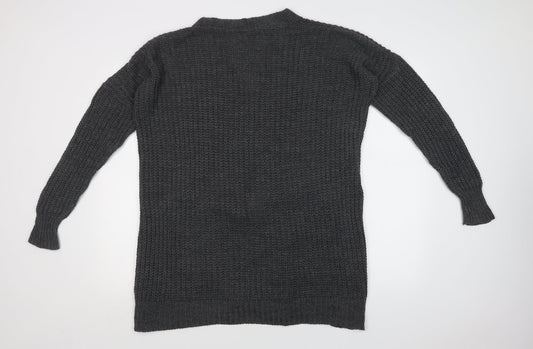 Boohoo Womens Grey V-Neck  Acrylic Cardigan Jumper Size L