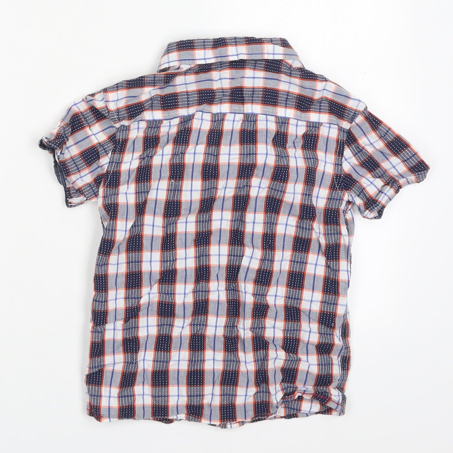 George Boys Blue Check Cotton Basic Button-Up Size 6-7 Years Collared Button - Orange