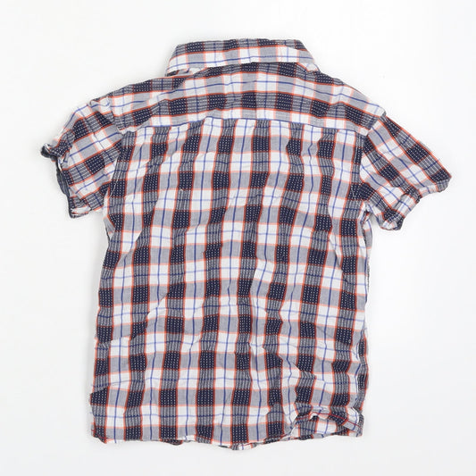 George Boys Blue Check Cotton Basic Button-Up Size 6-7 Years Collared Button - Orange