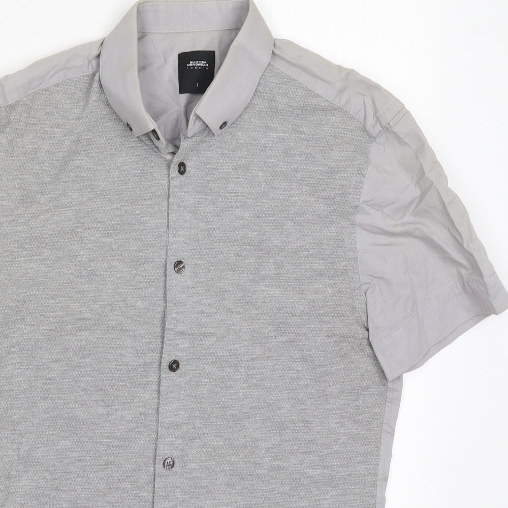 Burton Mens Grey  Cotton  Button-Up Size S Collared Button