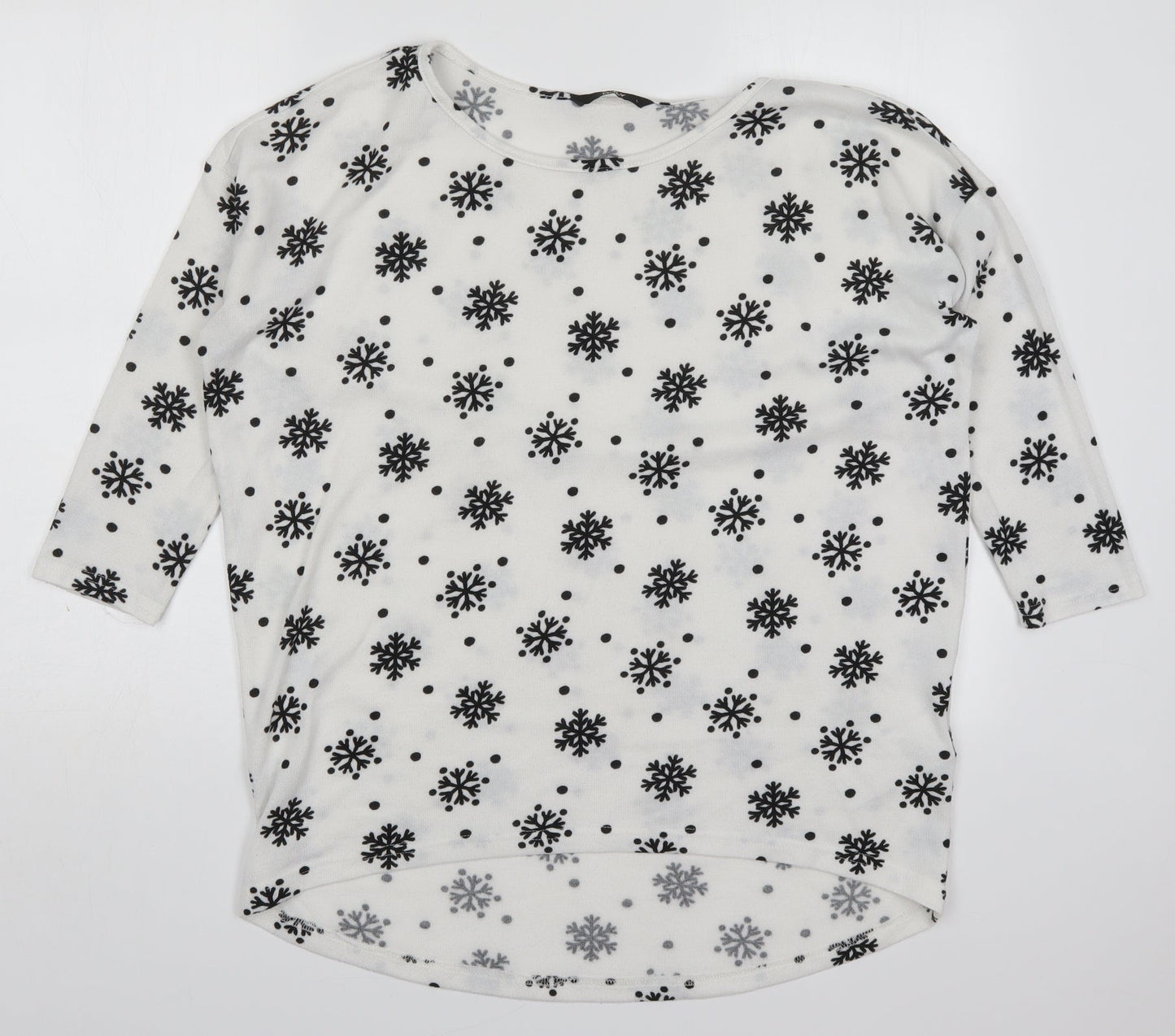 Only Womens White Round Neck  Polyester Pullover Jumper Size L   - Snowflakes