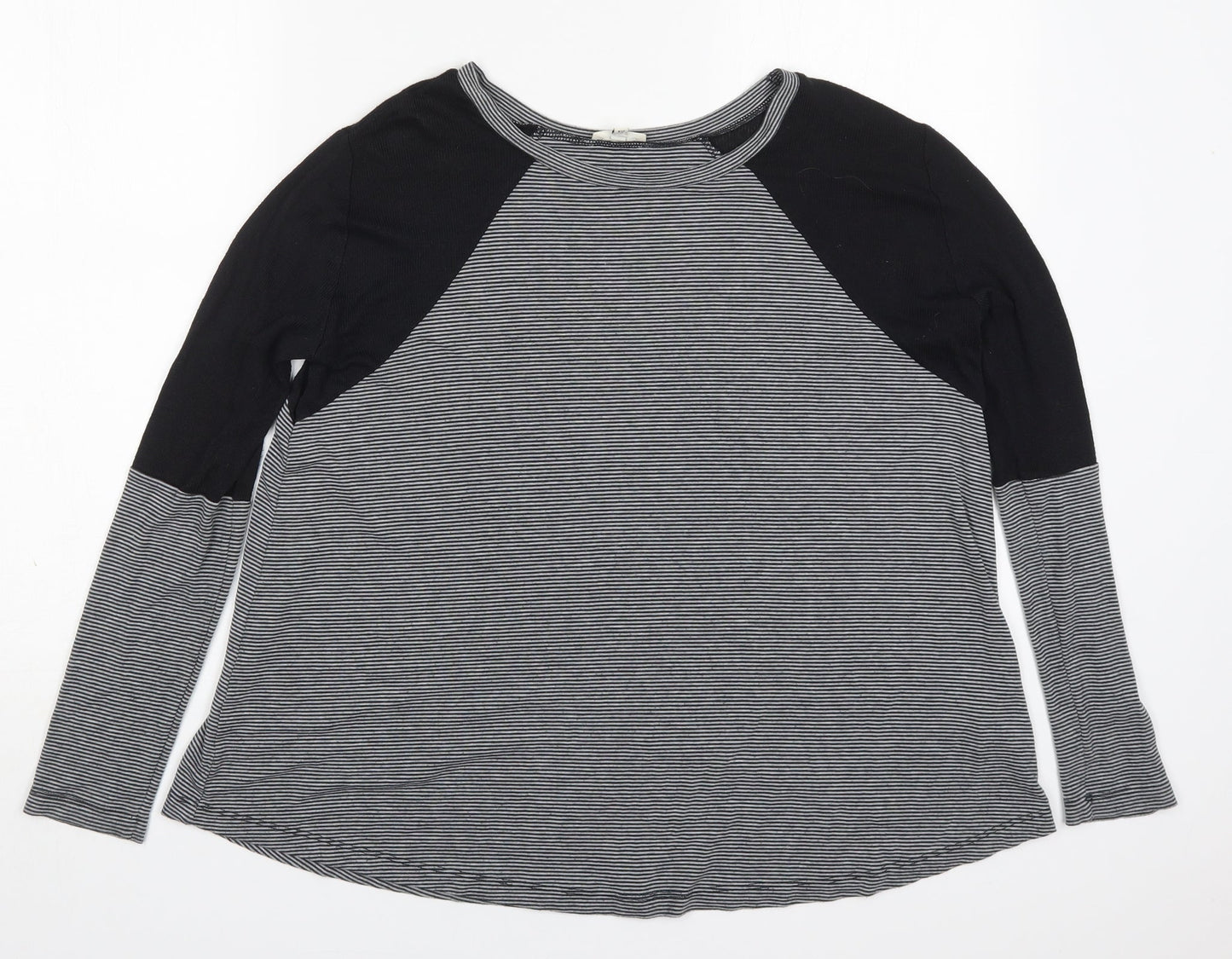 River Island Womens Grey Striped Viscose Basic T-Shirt Size 10 Round Neck