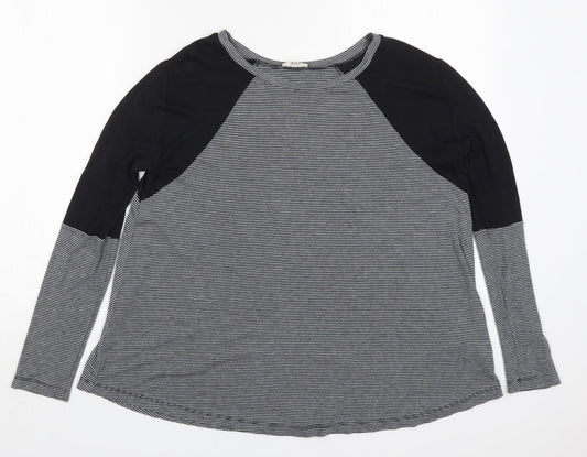 River Island Womens Grey Striped Viscose Basic T-Shirt Size 10 Round Neck