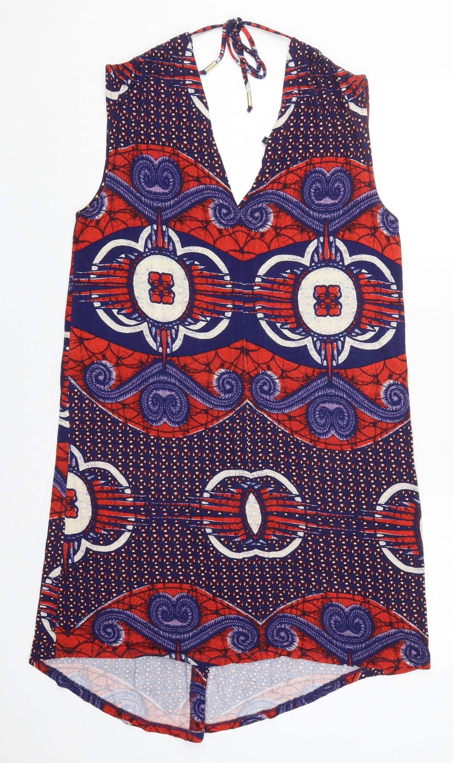 NEXT Womens Blue Geometric Viscose Basic Tank Size 10 V-Neck - Red