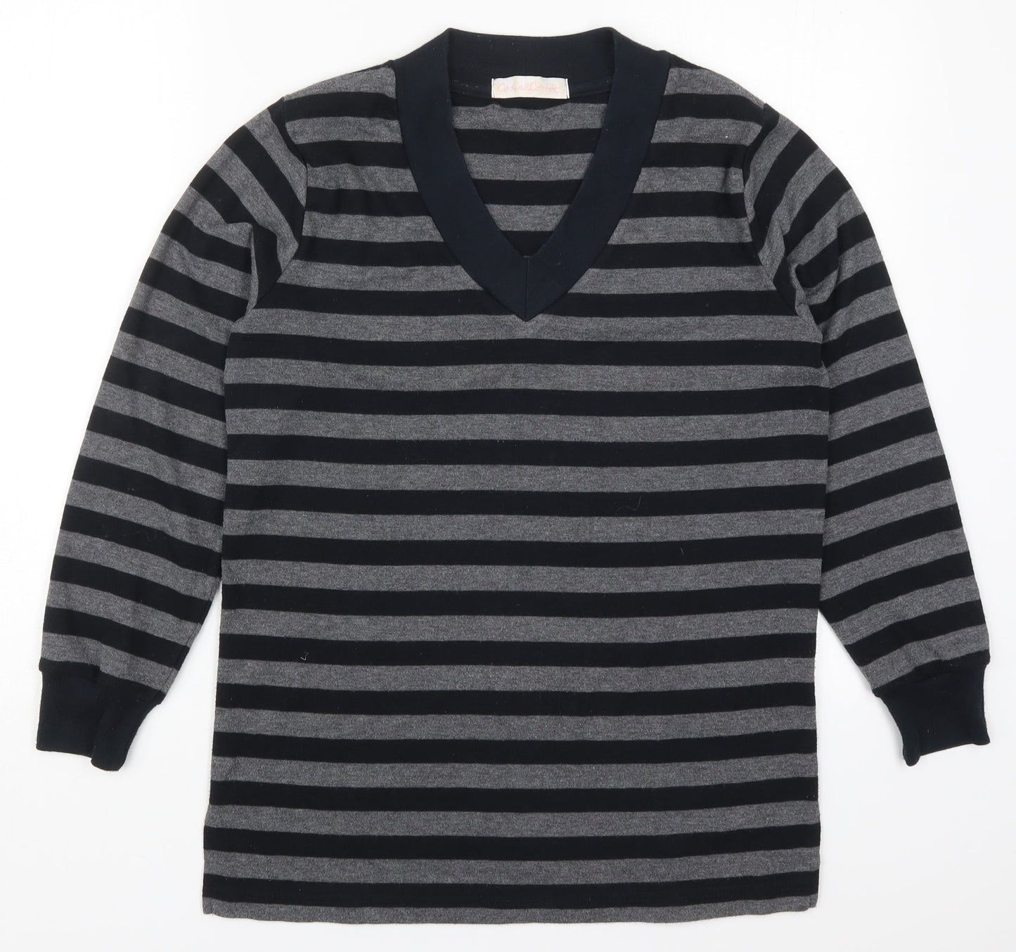 Casual Comfort Womens Grey Striped Polyester Pullover Sweatshirt Size 12  Pullover
