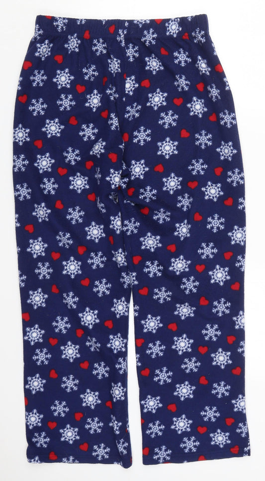 Preworn Womens Blue Geometric Polyester Trousers  Size M L27 in Regular  - Snowflake and Love Heart Print