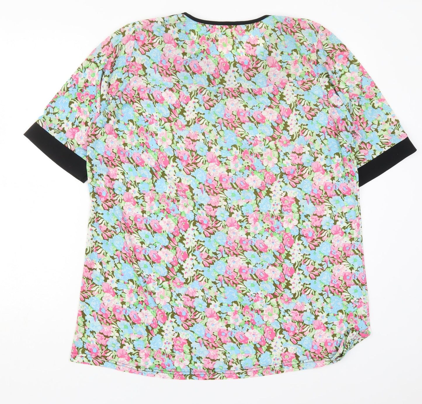 Cecilia Womens Multicoloured Floral Polyester Basic T-Shirt Size M Round Neck