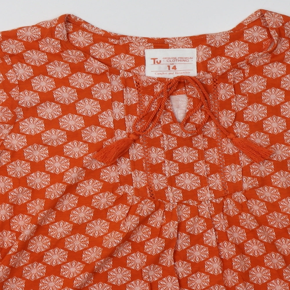 sainsburys Womens Orange Geometric Cotton Pullover Sweatshirt Size 14  Pullover