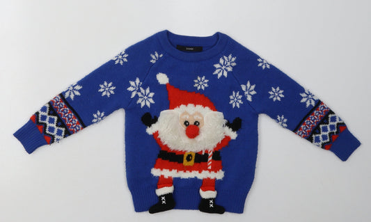 George Boys Blue Geometric Acrylic Pullover Sweatshirt Size 2 Years  Pullover - Christmas