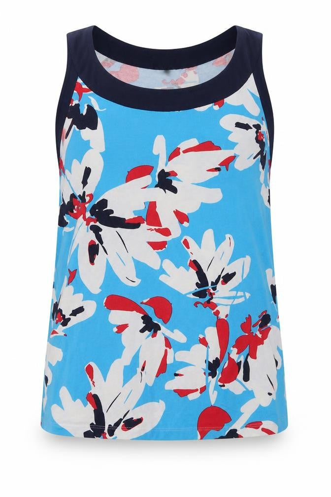 label be Womens Blue Floral Viscose Basic Tank Size 14 Crew Neck