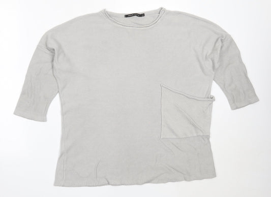 Magan Womens Grey Round Neck  Cotton Pullover Jumper Size L
