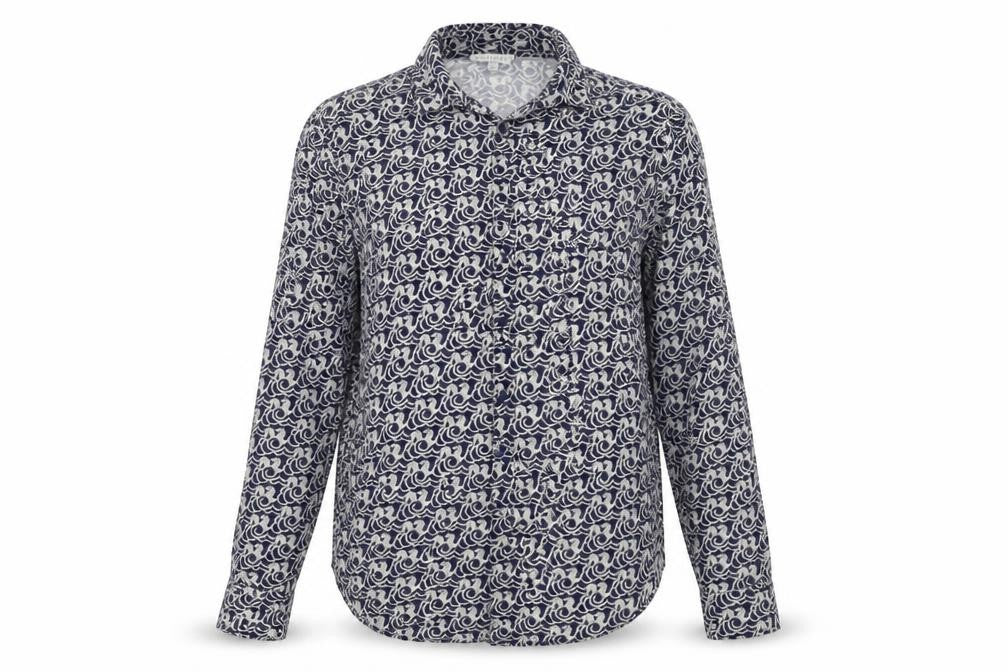Warehouse Womens Blue Geometric Viscose Basic Button-Up Size 6 Collared