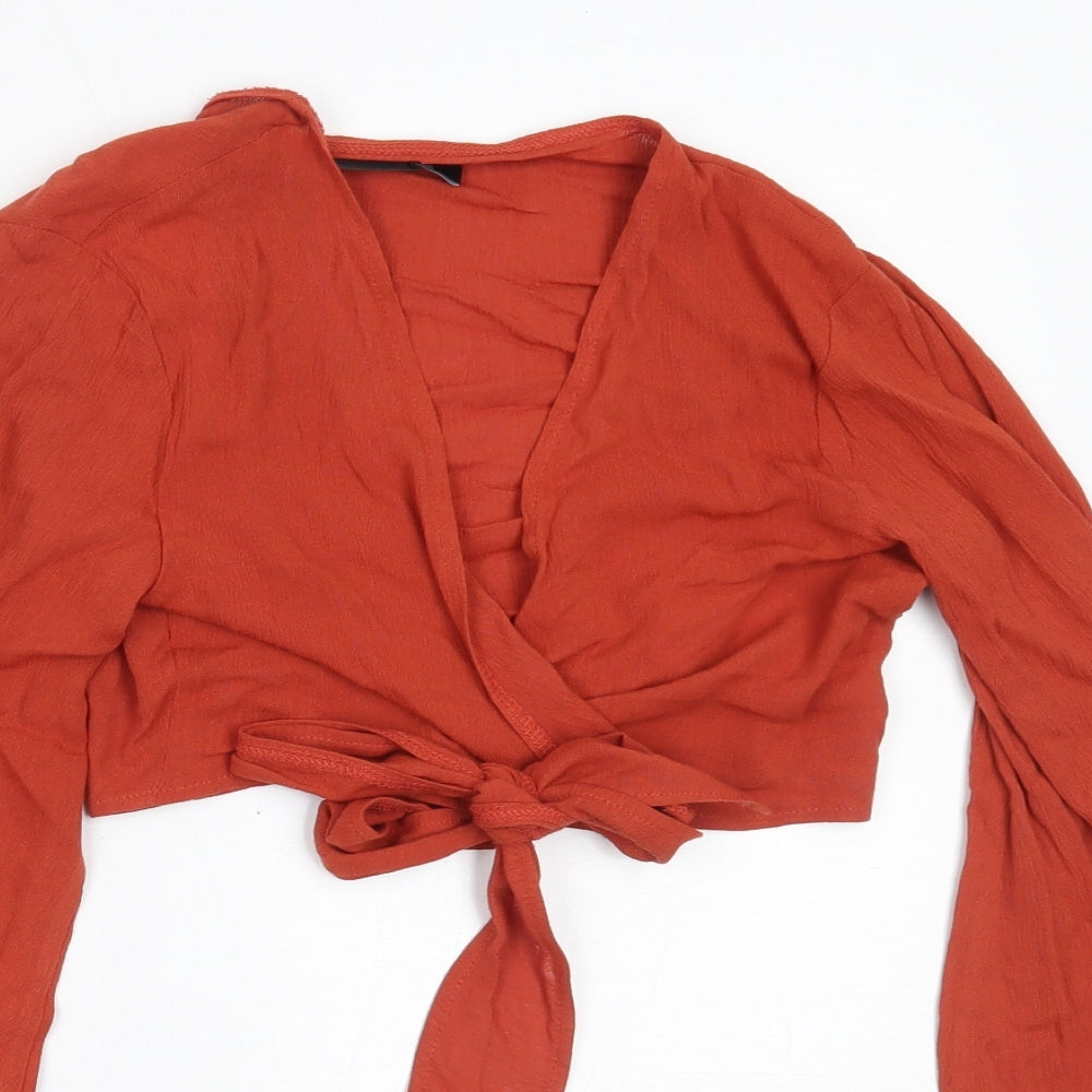 Missguided Womens Orange  Viscose Cropped Blouse Size 4 V-Neck