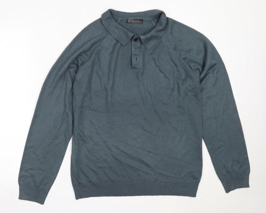 BHS Mens Blue Collared  Acrylic Pullover Jumper Size S