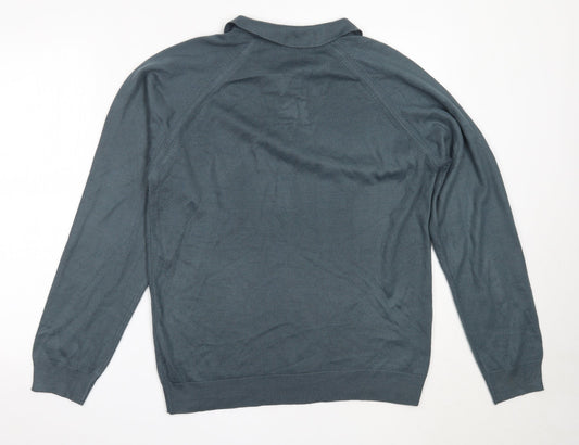 BHS Mens Blue Collared  Acrylic Pullover Jumper Size S