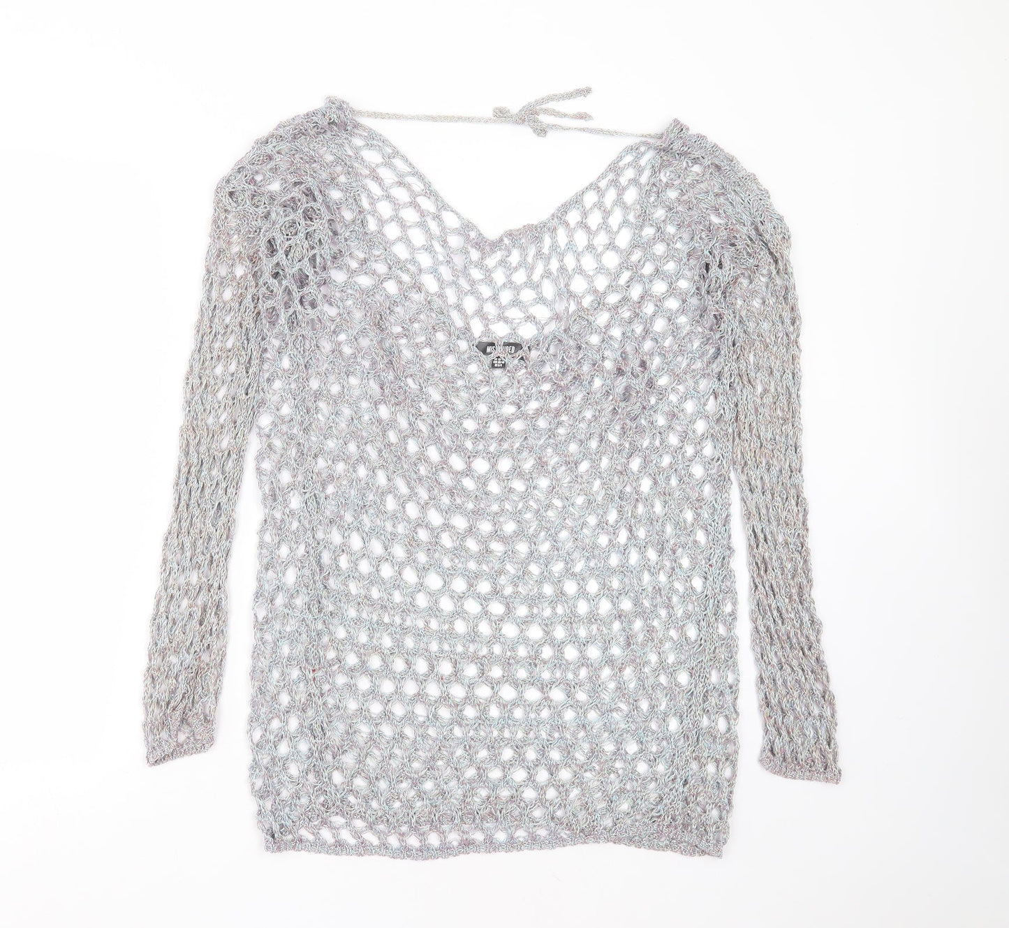 Missguided Womens Blue Round Neck Geometric Polyester Pullover Jumper Size 10