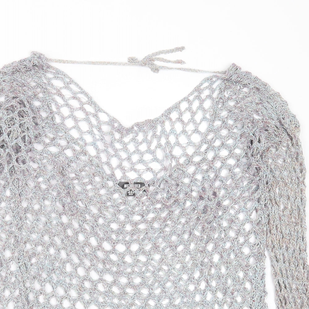 Missguided Womens Blue Round Neck Geometric Polyester Pullover Jumper Size 10