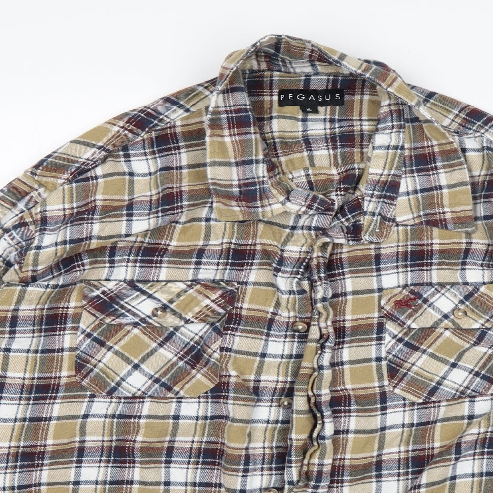 Pegasus Mens Multicoloured Plaid Cotton  Button-Up Size XL Collared