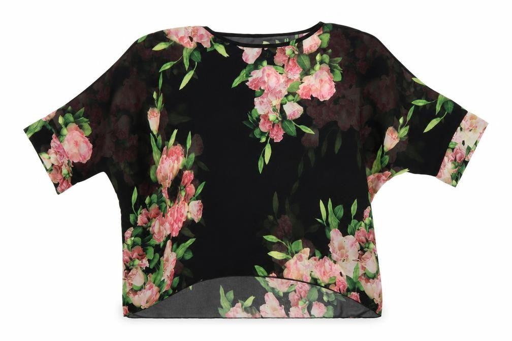 Blue Vanilla Womens Multicoloured Floral Polyester Basic Blouse Size S Round Neck