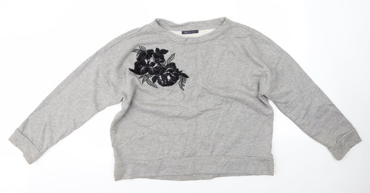 M&S Womens Grey Round Neck  Cotton Pullover Jumper Size 16