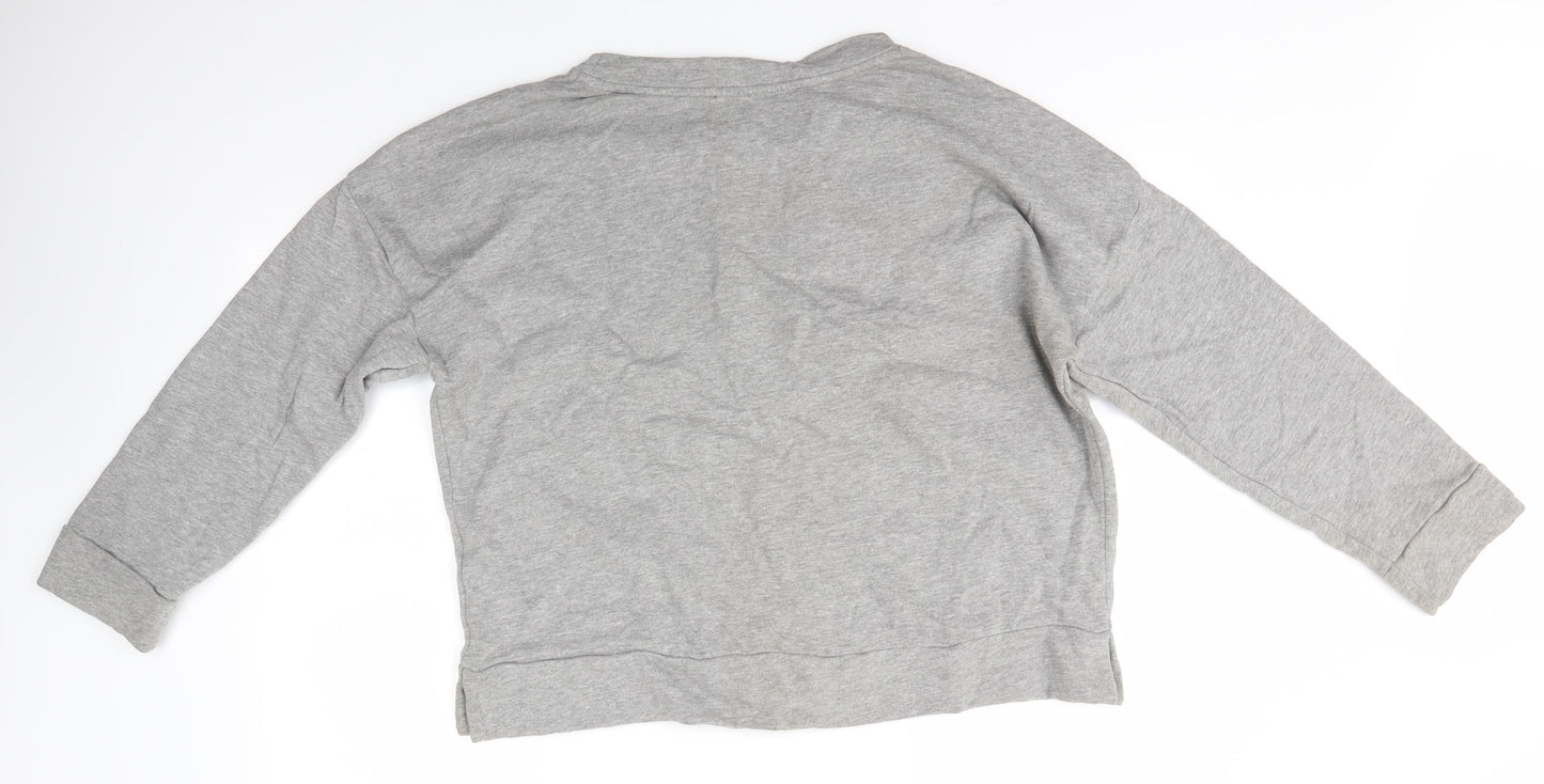 M&S Womens Grey Round Neck  Cotton Pullover Jumper Size 16