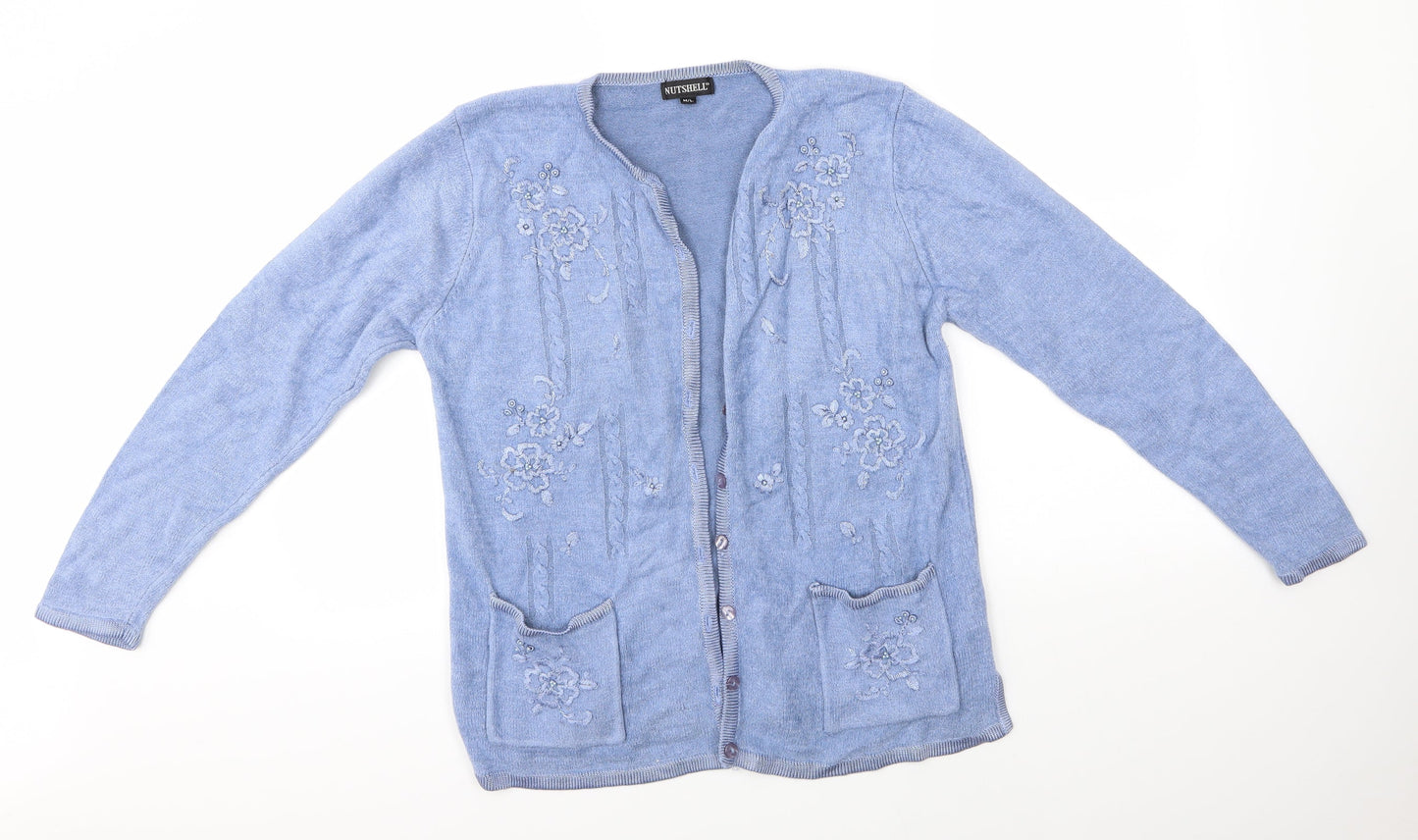 Nutshell Womens Blue Round Neck  Acrylic Cardigan Jumper Size M