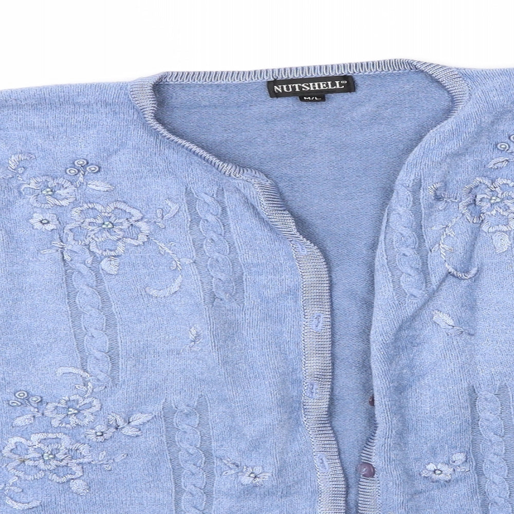 Nutshell Womens Blue Round Neck  Acrylic Cardigan Jumper Size M
