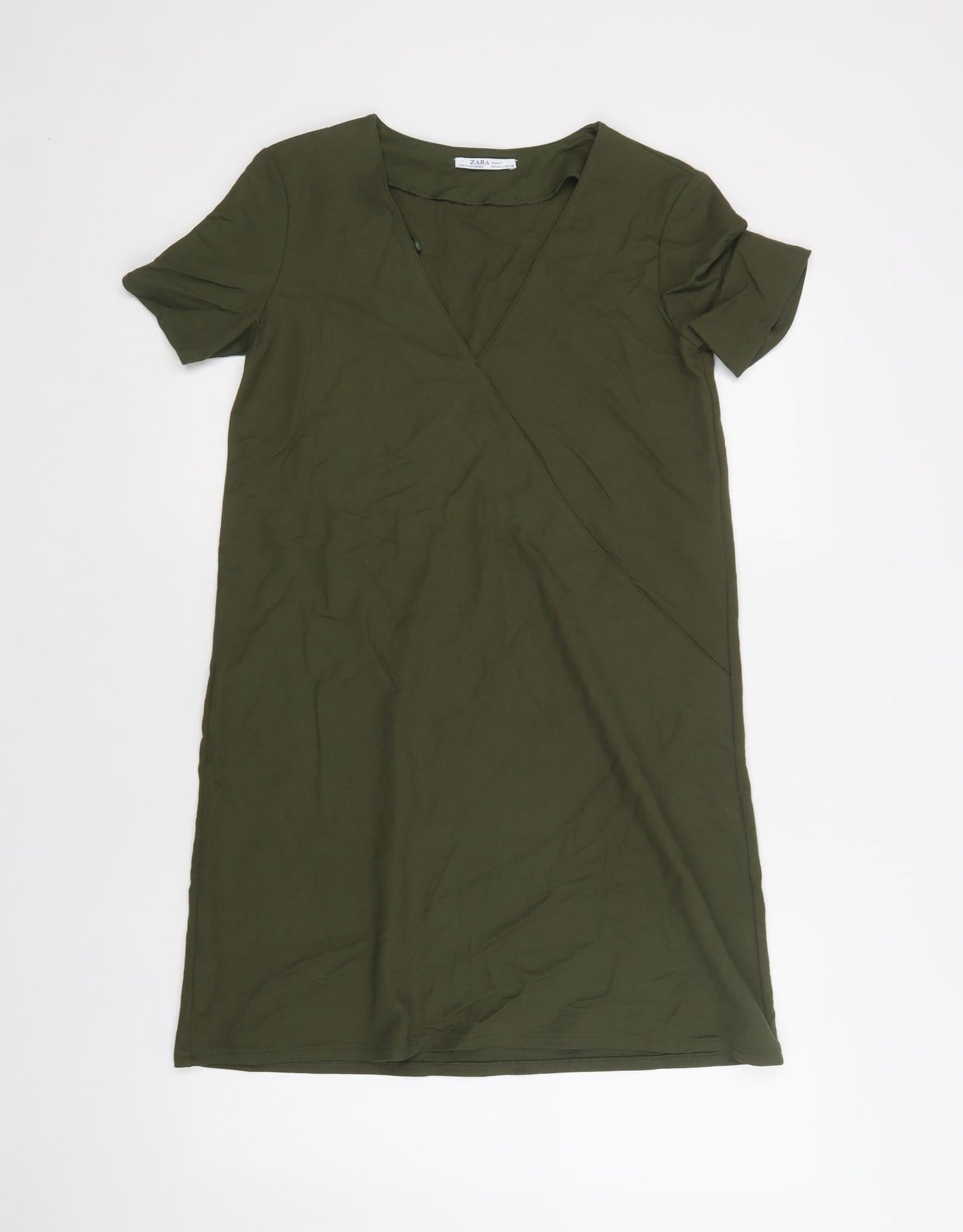 Zara Womens Green  Viscose A-Line  Size S  V-Neck