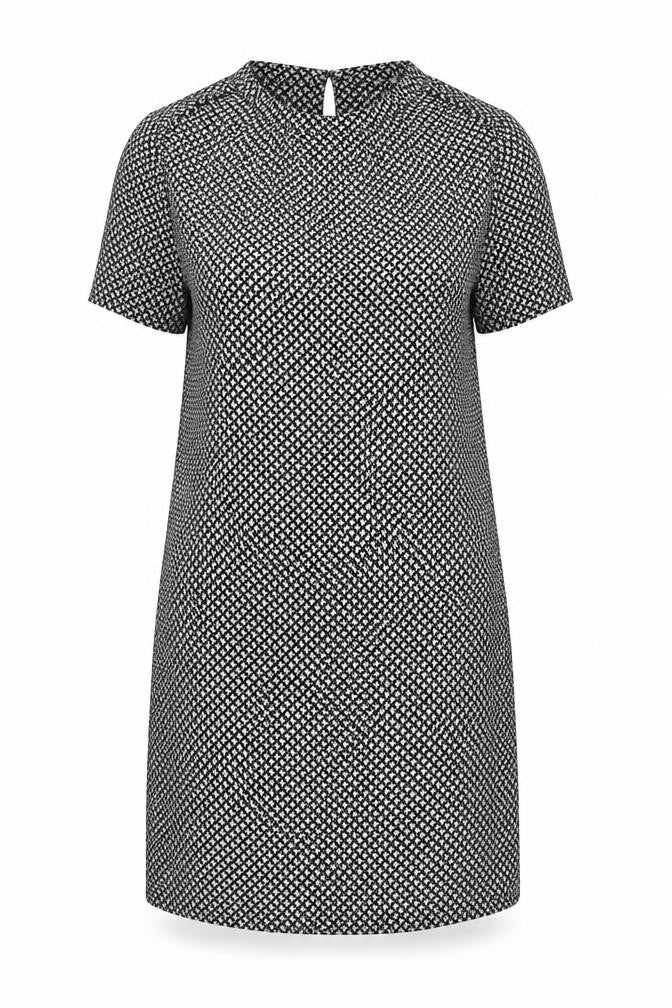 H&M Womens Black Geometric Viscose A-Line  Size 12  Round Neck Button - Butterfly Print